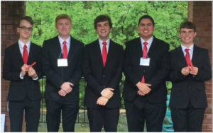 Congratulations to team members (left to right) Daymon Wilkins, Brandon Woolgar, Garrett Doling-Bregar, Cole Jackson, Daniel Stockwell. Not pictured is team member Ashwin Limaye, who was unable to attend the national competition. The instructor is Adam Middleton.